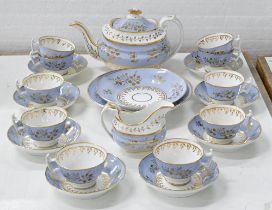 A John Ridgway bone china tea and coffee service, c1820, decorated with gilt foliage on a lavender