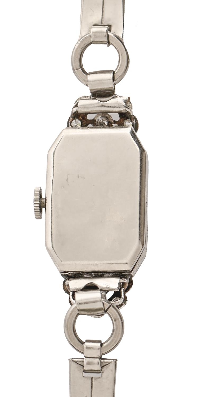 A diamond and white gold cocktail watch, c1940, Ibex movement, 14 x 33mm, stainless steel bracelet - Image 2 of 2