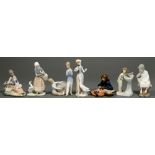 Seven Lladro figures, largest 24cm h