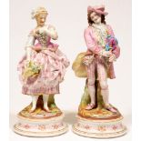 A pair of French painted biscuit figures, 19th c, 44cm Female figure - head broken off and restuck