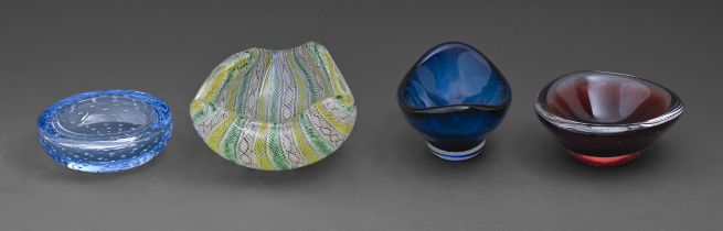 Three glass dishes and an ashtray, to include cased and latticinio examples  (4)