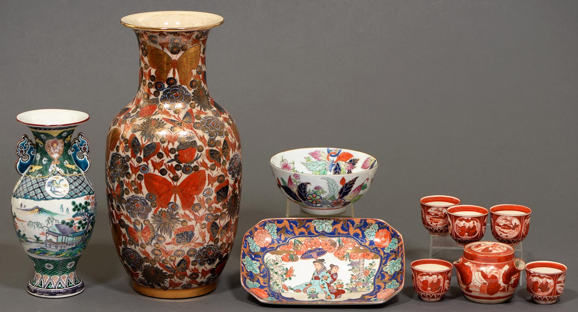 Miscellaneous ceramics, to include a vase, 38cm h, a famille rose bowl, sake set, etc