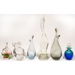 Two Holmegaard glass vases, 19 and 25.5cm h, and other decorative glass, comprising two scent