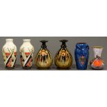 Six  pottery vases, including two pairs, 28cm and smaller