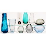 Eight mid-century glass vases and an ashtray, two Holmegaard examples (9)