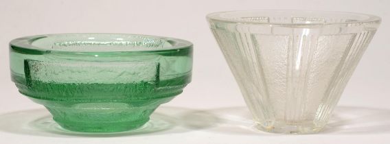 Two Daum glass bowls, etched Daum Nancy France, one 18cm diam Small chip to rim of white glass bowl