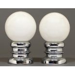 A pair of chromium plated lamps,  glass domes, 22cm h