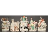 Five Victorian Staffordshire flatback figures, 19th c, largest 38cm h Faults