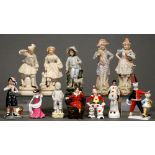 Five parian figures and seven others, to include Doulton and Coalport