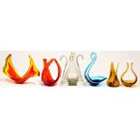 Five glass sculptural pieces and a vase (6)