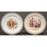 Two Mintons earthenware plates,   painted, possibly by  Edouard Rischgitz, 23cm diam  (2)