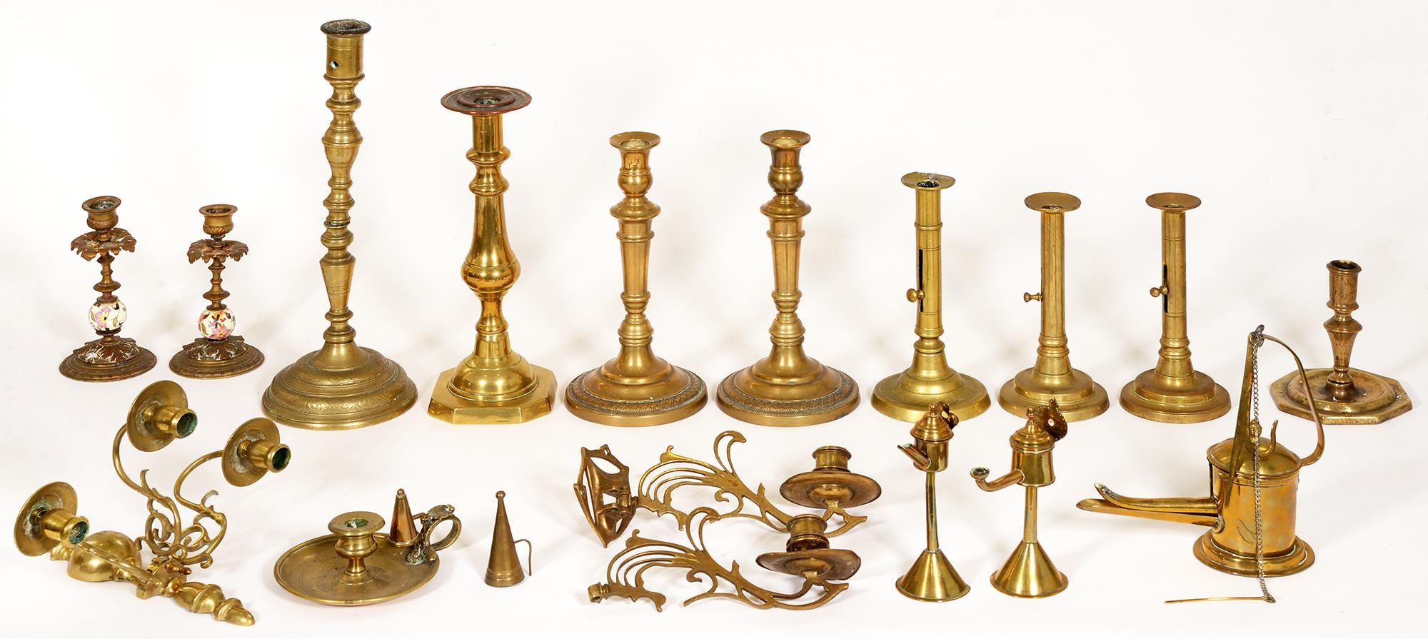 Miscellaneous brass, including candlesticks, 19th c and later