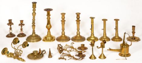 Miscellaneous brass, including candlesticks, 19th c and later