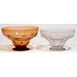Two glass dimple  bowls,  one marked Webbs England, amber and clear glass, 15 x 25.5cm and 16 x 27cm