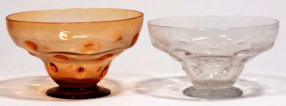 Two glass dimple  bowls,  one marked Webbs England, amber and clear glass, 15 x 25.5cm and 16 x 27cm