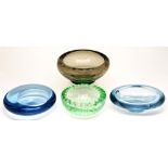 Four 1960's coloured glass bowls, largest 22cm diam