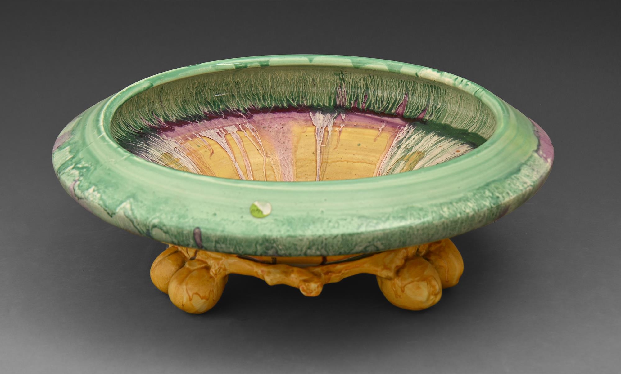 A Clarice Cliff Delicia footed bowl,  33cm diam Interior slightly worn, area of green degraded paint