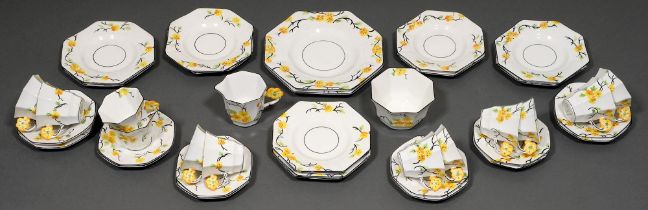 A 1930s Melba bone china tea service, decorated with yellow flowers (40)