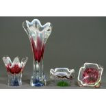 Four Studio glass vases and dishes