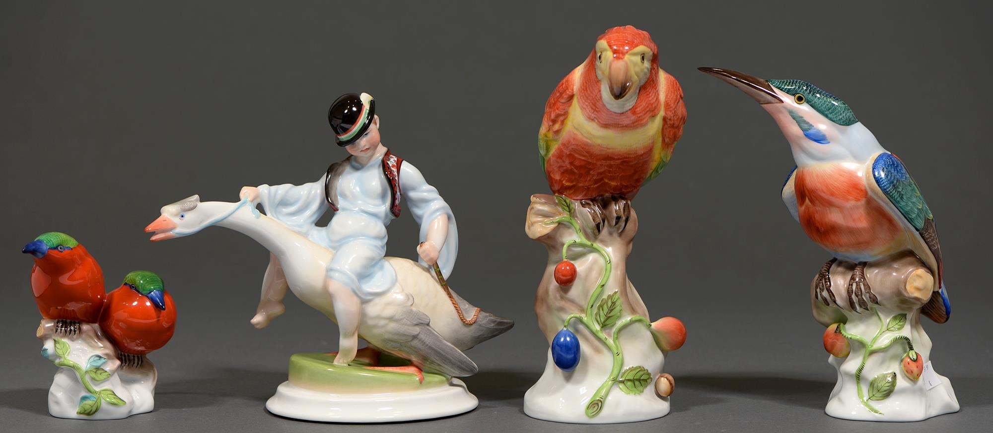 Four Herend models of birds, including a Parrot, 25cm h