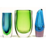 A Kosta green glass vase,  22cm h and two other vases (3)