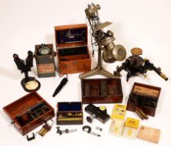 Miscellaneous 19th / 20th c scientific instruments and apparatus, including spectroscope, brass