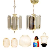 Cut glass and other light shades and pair of mirrored light fittings, 1920s and later