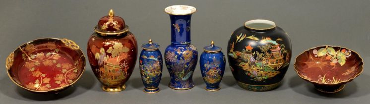 A collection of Carlton ware jars and jugs, New Mikado and other patterns pattern
