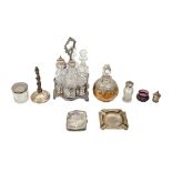 A silver ashtray, a Victorian EPNS cruet frame, etc