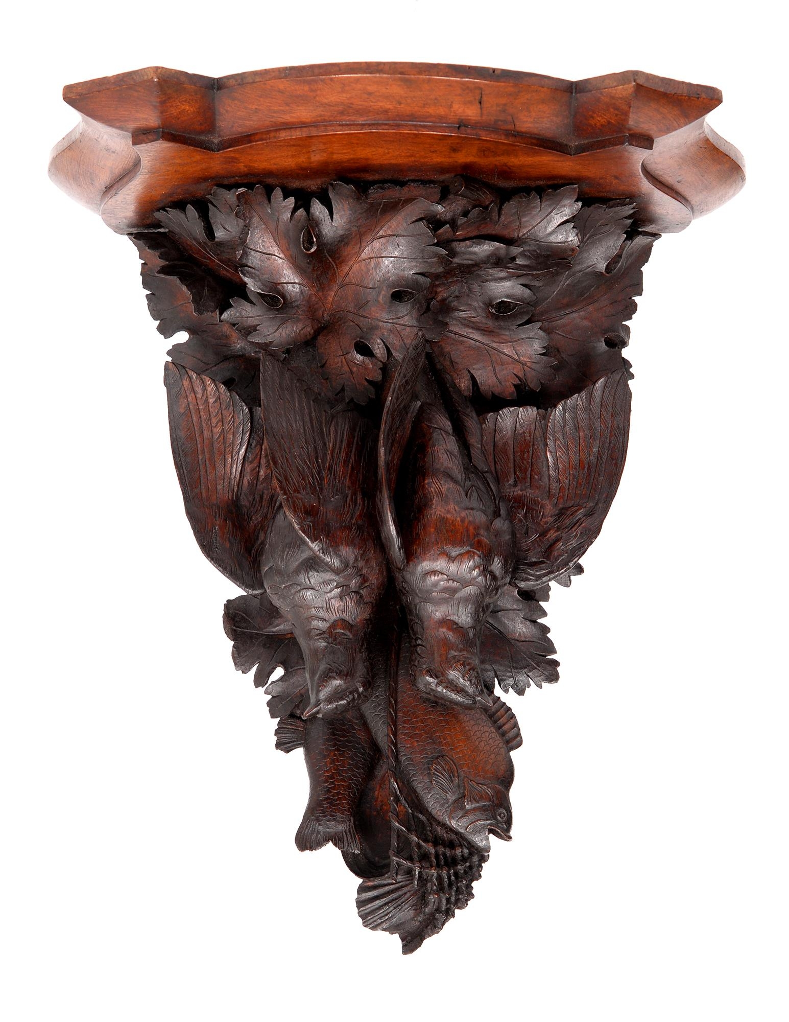 A Victorian oak naturalistic wall bracket by the artist woodcarver Ralph Tudsbery of Edwinstowe,