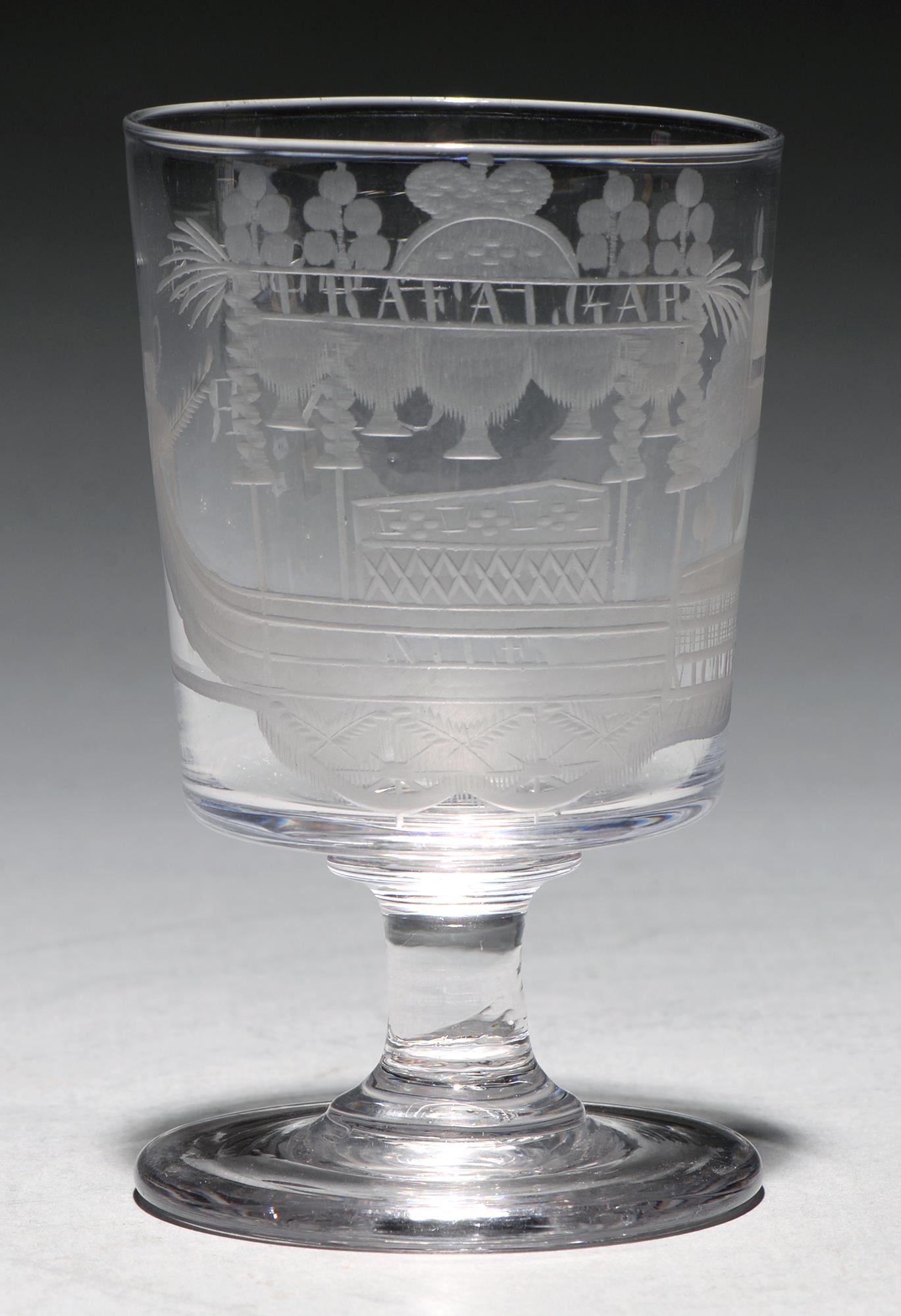 Death of Nelson. A Regency commemorative glass goblet, c1805, the bucket bowl engraved with Nelson's