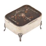 An Edward VII gold, silver and mother of pearl inlaid tortoiseshell inset silver jewel box, on