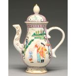 A Chinese famille rose miniature teapot or condiment ewer and cover with European-subject