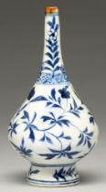 A Chinese blue and white rosewater sprinkler, 19th c, painted in two registers with bamboo and