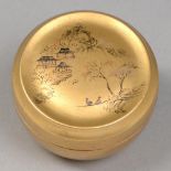 A Japanese gold lacquer  tea caddy box (natsume) and cover, Meiji / Taisho period, the cover painted