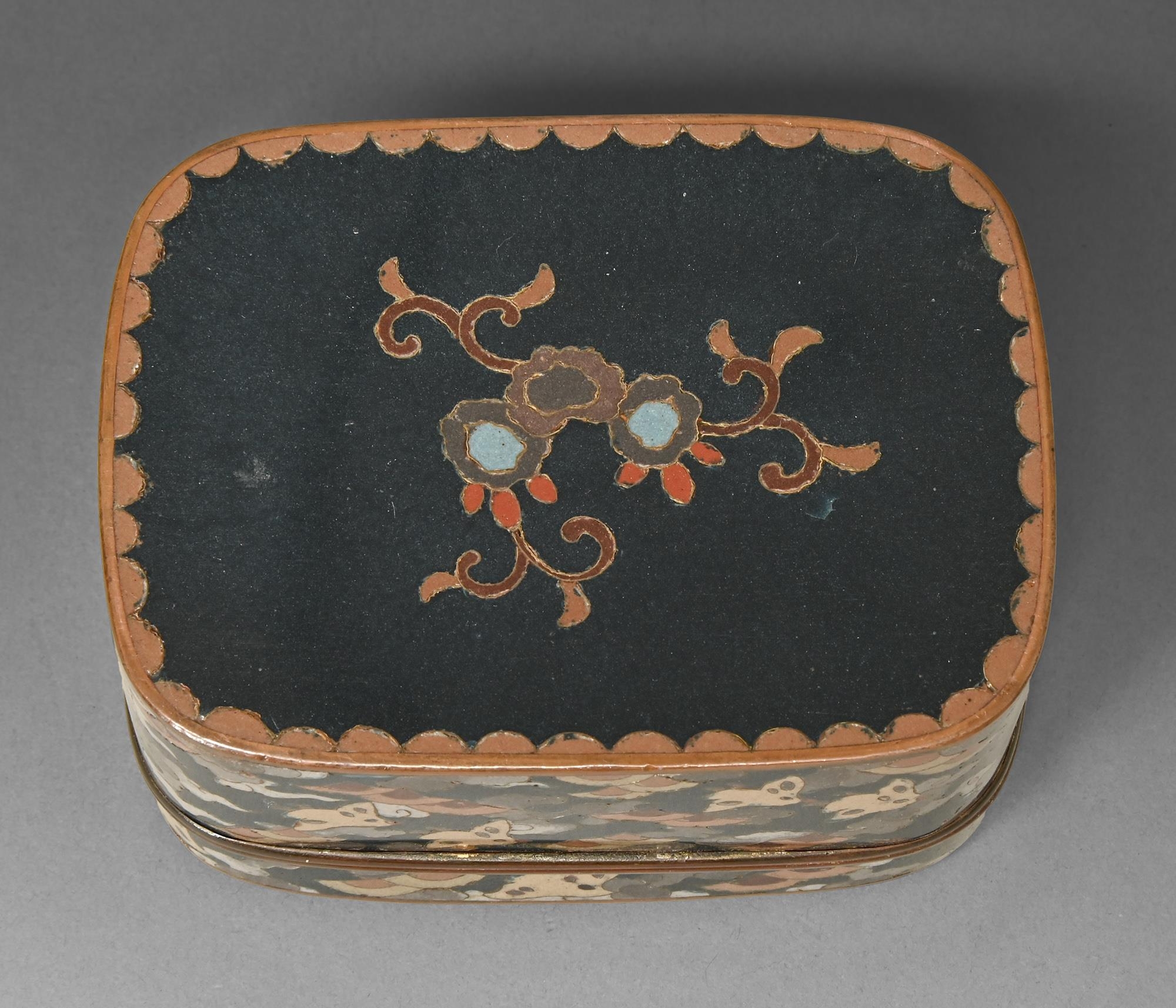 A Japanese cloisonne enamel box and cover, Meiji period, enamelled with chrysanthemums on a trellis, - Image 3 of 3