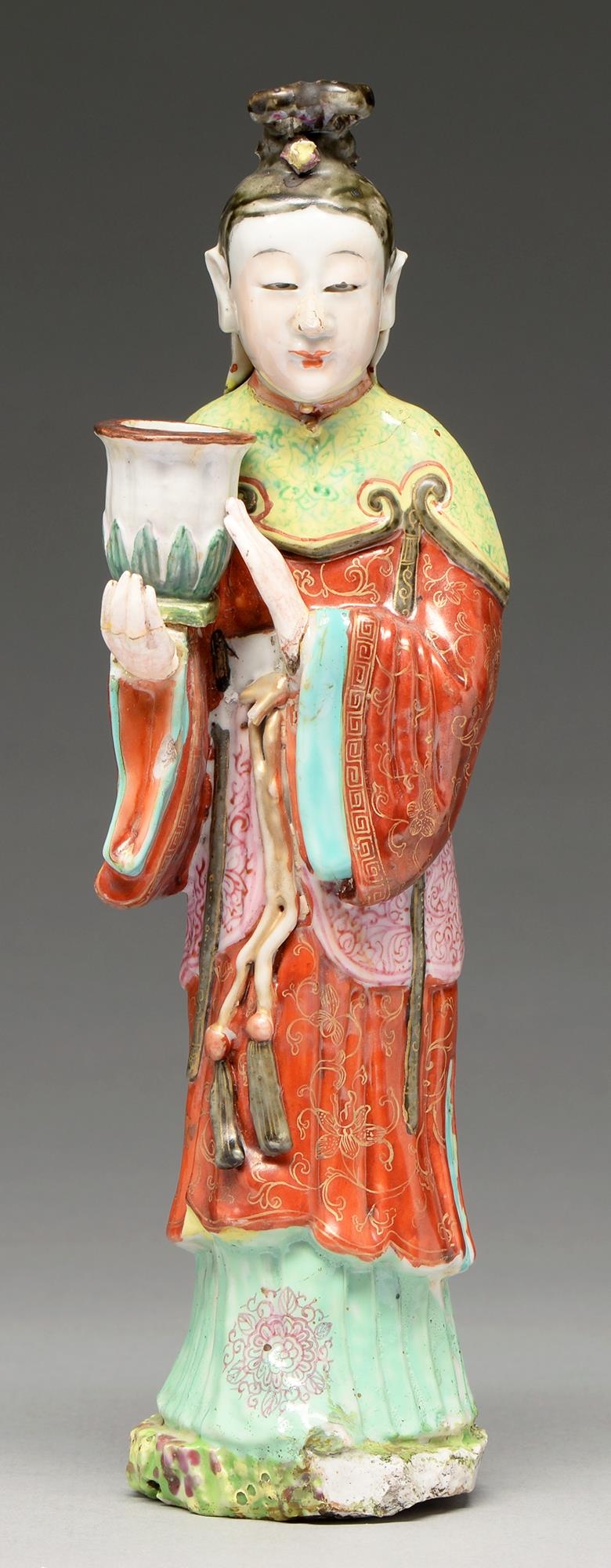 A Chinese famille rose figural incense burner, 19th c, in richly gilt coral red, pink and