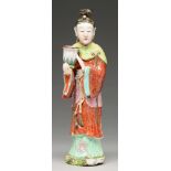 A Chinese famille rose figural incense burner, 19th c, in richly gilt coral red, pink and