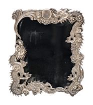 A Chinese silver repousse dragons and prunus photograph frame, c1900, 10 x 8cm, marked 90, W H and