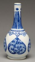 A Chinese blue and white vase, 19th c, painted with blue ground heart shaped reserves of foliage