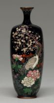 A Japanese cloisonne enamel vase, Meiji period, of square section, enamelled in silver cloisonne
