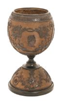 A coconut cup, France, early 19th c, carved with Napoleon, the imperial crown, initial and eagle,