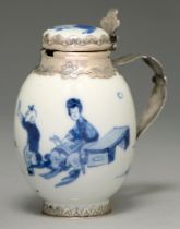 A Chinese blue and white vase, 18th c, painted with a seated lady and jumping boys, adapted as a
