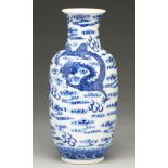 A Chinese blue and white vase, 19th c or later, painted in the manner of 'heaping and piling' with