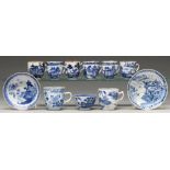 Eleven Chinese blue and white export porcelain coffee and other cups and saucers, 18th and early