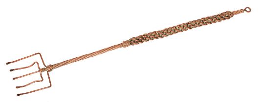 An unusual and improbable copper five prong toasting fork, 19th / early 20th c, 49.5cm l Complete