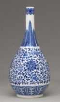 A Chinese blue and white vase, 19th c or later, painted with lotus meander between plantain leaves