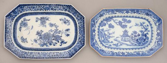 Two Chinese blue and white dishes, 18th c, painted with loose bouquets and scattered flowers in cell