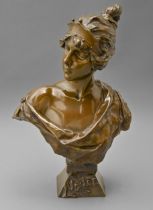 A French Art Nouveau bronze bust of Lucrece, cast from a model by Emmanuel Villanis, early 20th c,