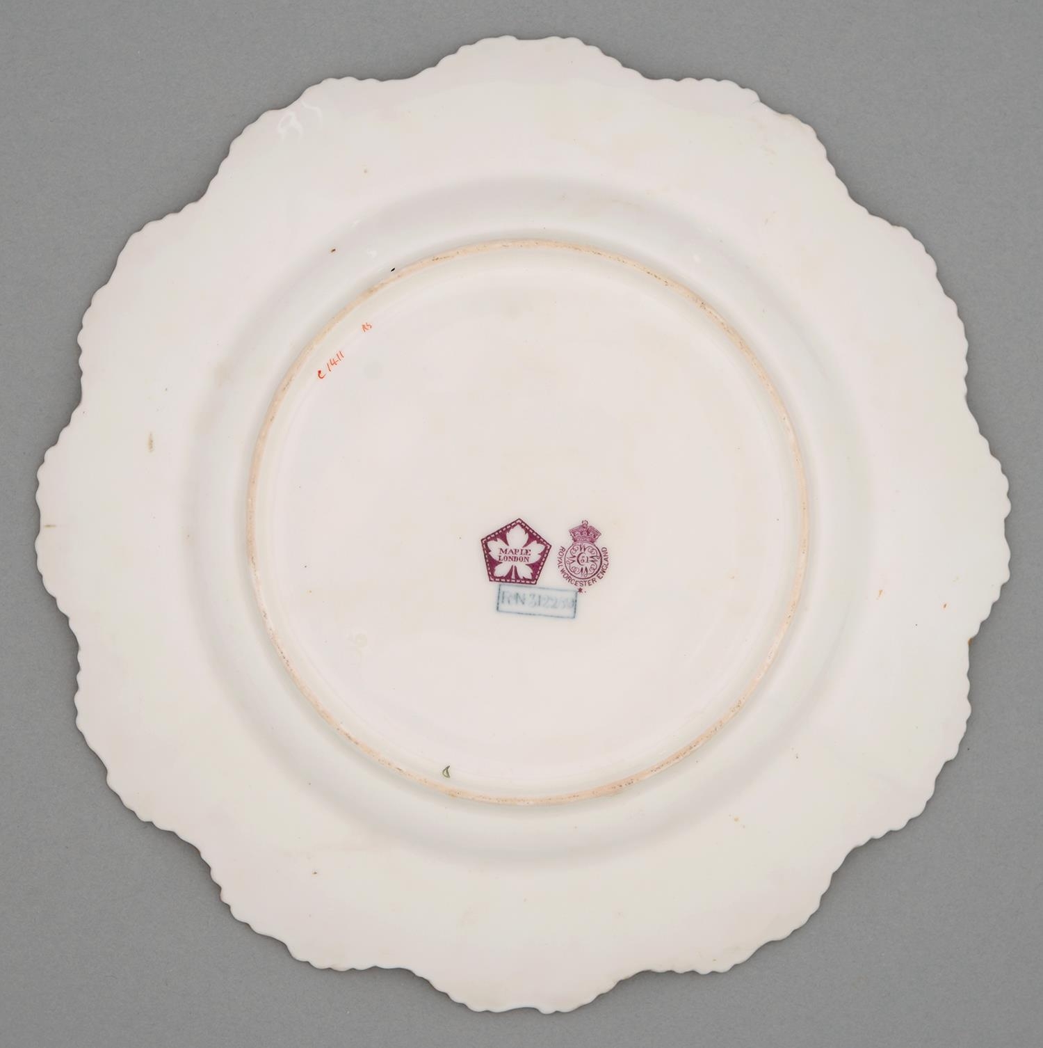 A Royal Worcester plate, c1917, painted by Roberts, signed, with two or three pink and yellow - Image 2 of 2